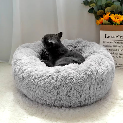 Fluffy Calming Dog Bed Long Plush Donut Pet Bed Hondenmand round Orthopedic Lounger Sleeping Bag Kennel Cat Puppy Sofa Bed House