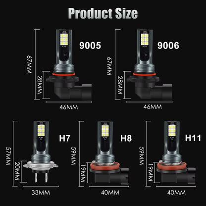 2-Pack H8 H11 H16 JP 9005 HB3 9006 HB4 LED Bulbs - Super Bright 12V 6000K White Car Fog Lights and Daytime Running Lights