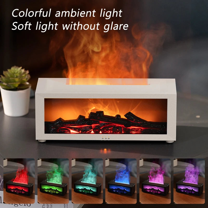 Fireplace Air Humidifier Remote Control Aroma Essential Oil Diffuser with Colorful Lights Creative Christmas Gift for Home Offic