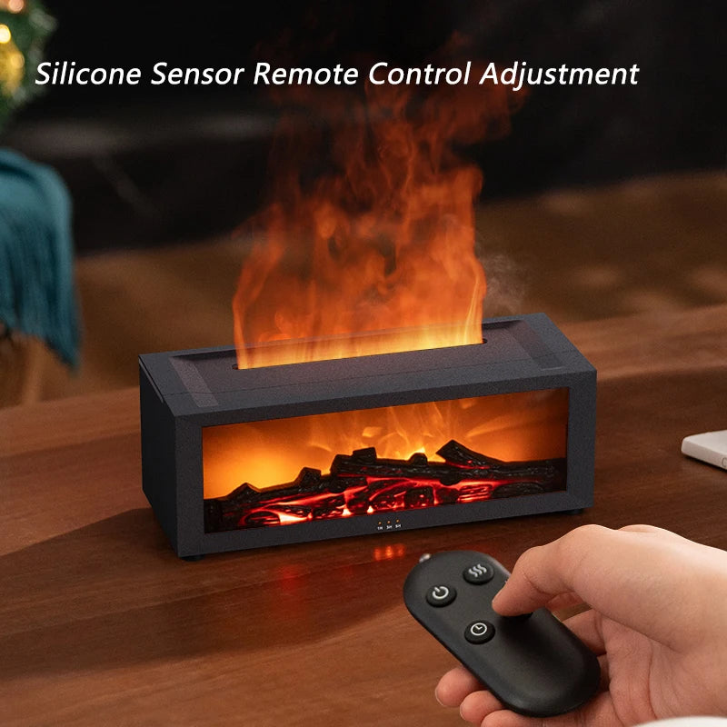 Fireplace Air Humidifier Remote Control Aroma Essential Oil Diffuser with Colorful Lights Creative Christmas Gift for Home Offic