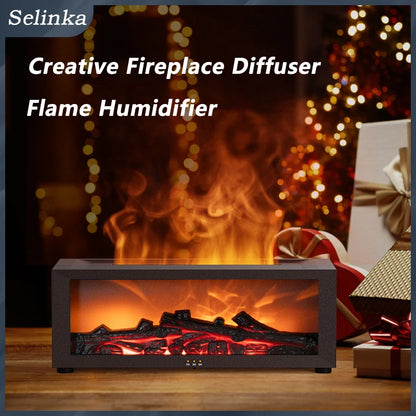 Fireplace Air Humidifier Remote Control Aroma Essential Oil Diffuser with Colorful Lights Creative Christmas Gift for Home Offic